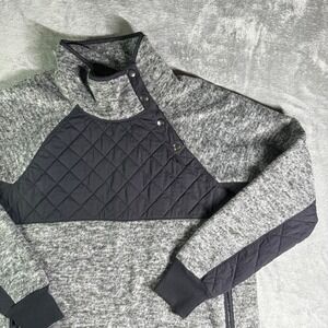 Abercrombie & Fitch Mens Grey Marl Asymmetric Snap Quilted Fleece Pullover L